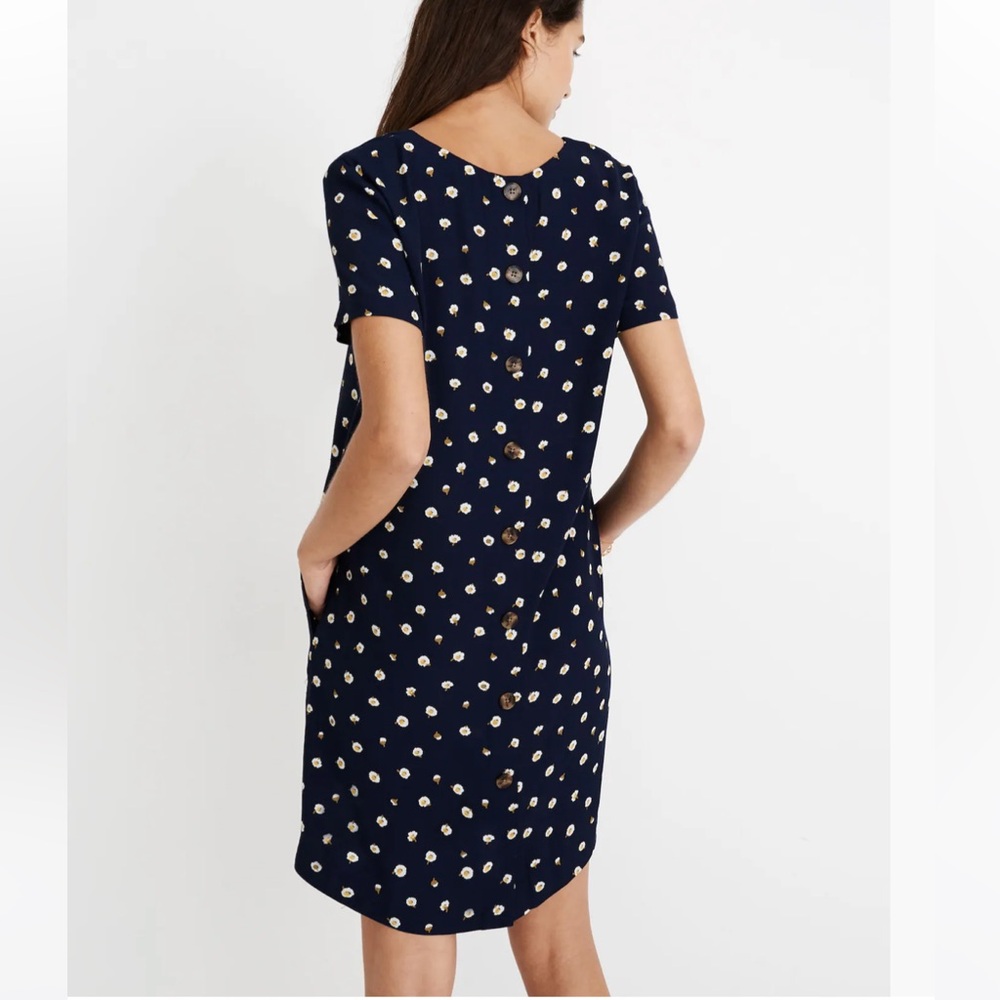 Madewell Navy Daisy Dot Mini Dress Women’s Medium Ditsy Floral Shift V-Neck - Picture 5 of 9